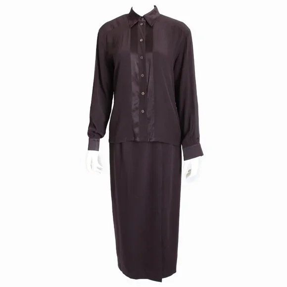 Escada Blouse & Long Skirt 2pc Set Burgundy Silk Wool Vintage 90s - Picture 2 of 7